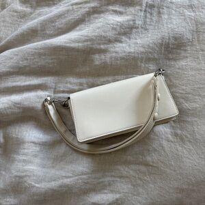 Zara Cream Faux Patent Leather Shoulder Bag